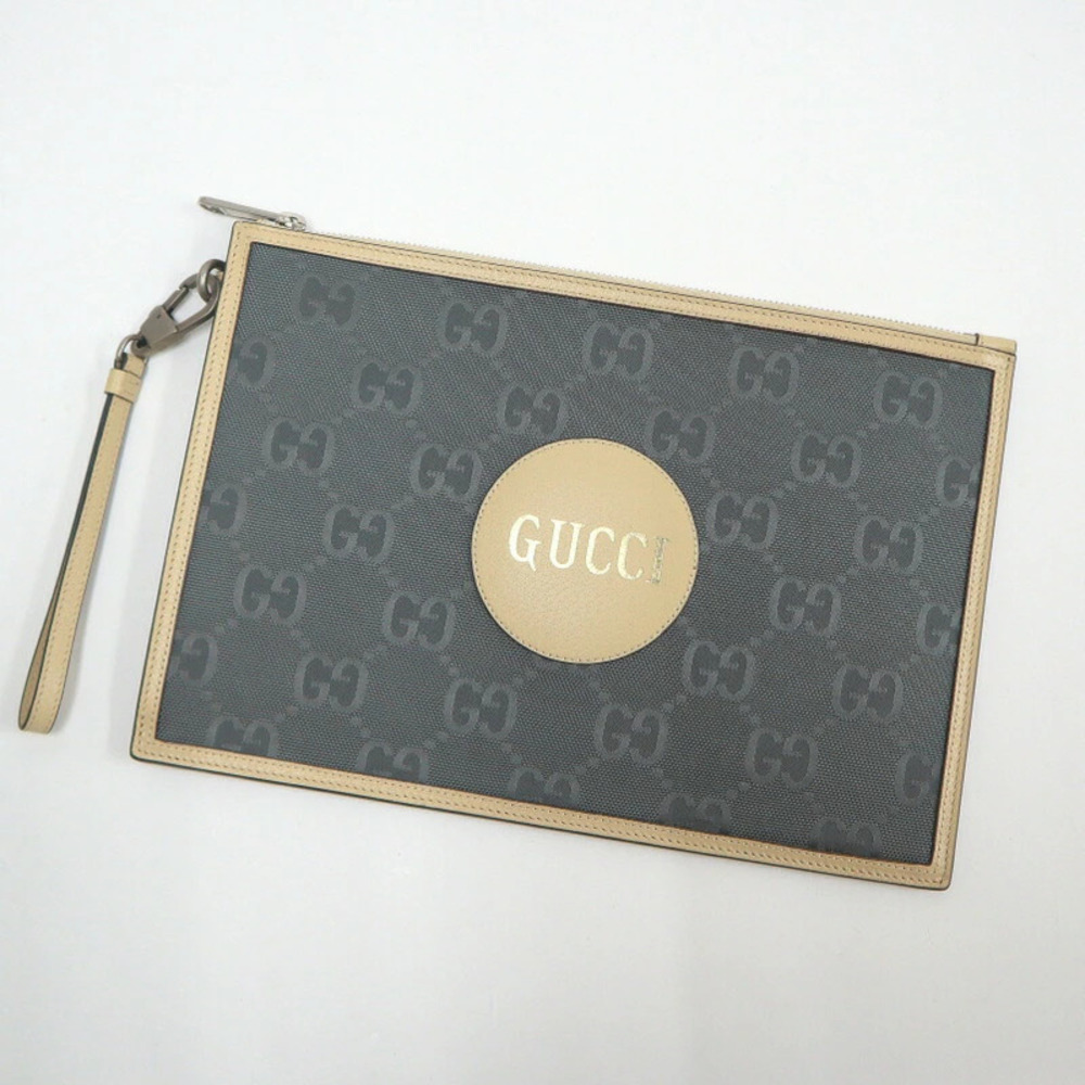 Gucci the Grid Clutch Bag Leather Gray Ivory White